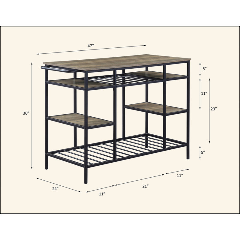 Rustic Oak & Black Finish Kitchen Island