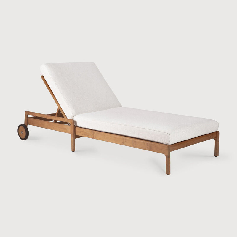 Jack Outdoor Teak Chaise Lounge, Teak Frame/Off White Cushion