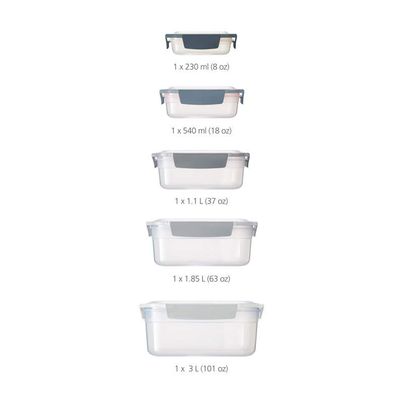 5 Food Storage Container Set, Blue/Grey