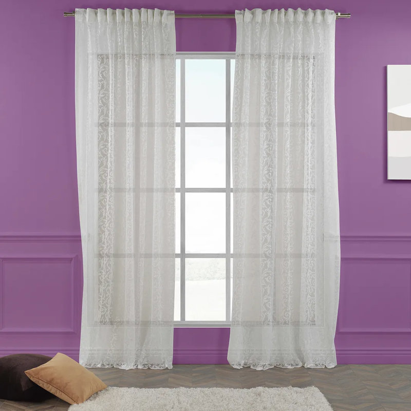 Extra Long and Extra Wide Classic Lace Patterned Sheer Curtain Panels, White, 100" W x 108" L