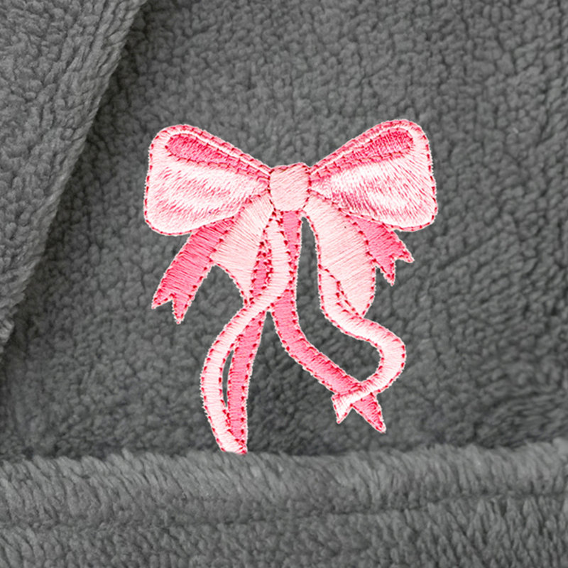  Peignoir en molleton mi-mollet avec poches et capuche, M, Gris / rose