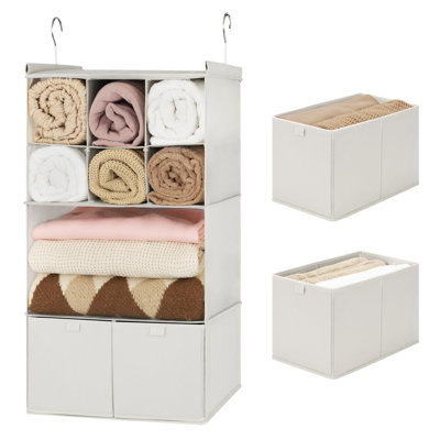 Organisateur de placard suspendu avec tiroirs, organisateur de placard suspendu à 4 tablettes, étagères suspendues pliables pour garde-robe
