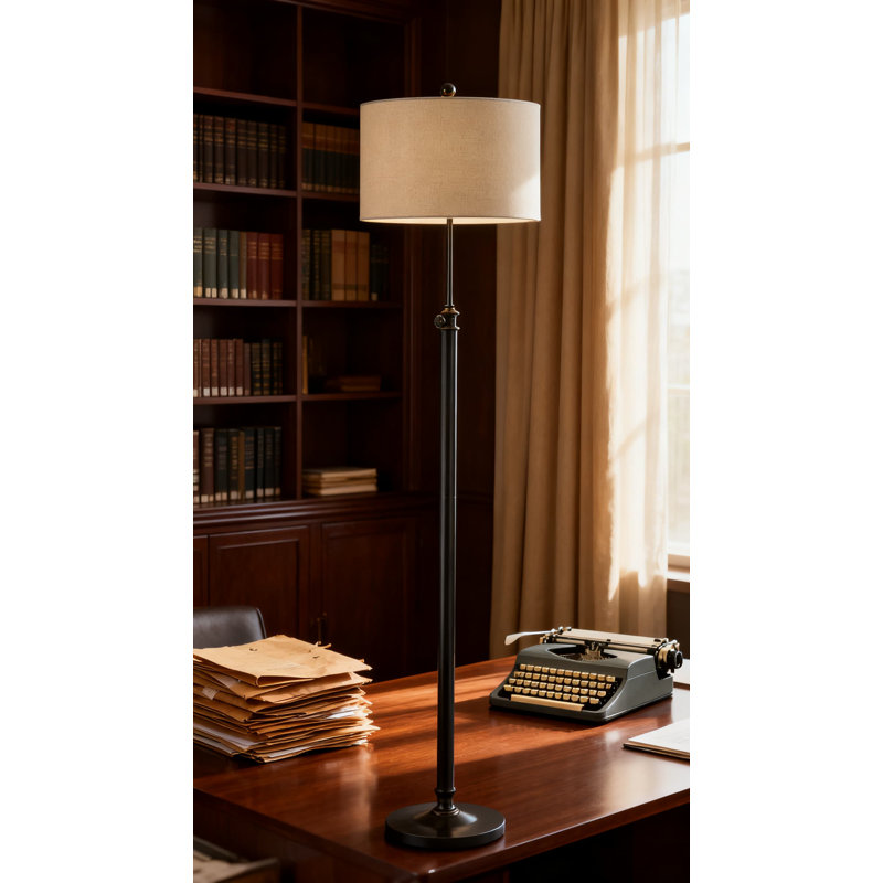 Lampe sur pied avec abat-jour en lin avoine, finition bronze antique, hauteur réglable de 57 à 65,5 pouces, homologuée UL ou ETL pour la sécurité