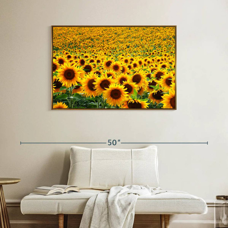 Champ de tournesols sans fin, Cadre flottant doré, 40 po x 27 po