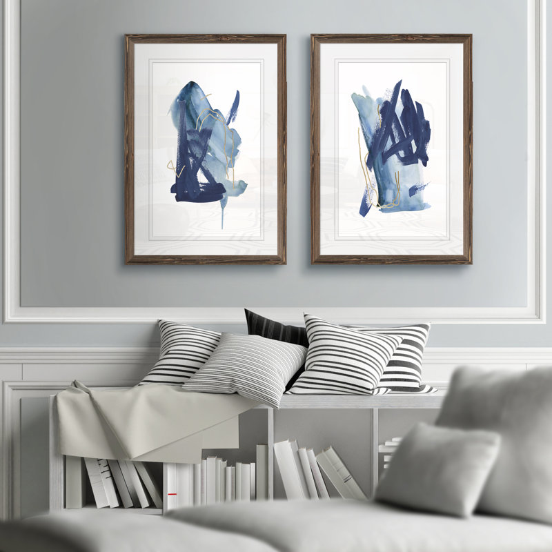 «Indigo Collide I» par Melissa Wang - ensemble de 2 peintures encadrées, H 20 po x l 16 po, Érable