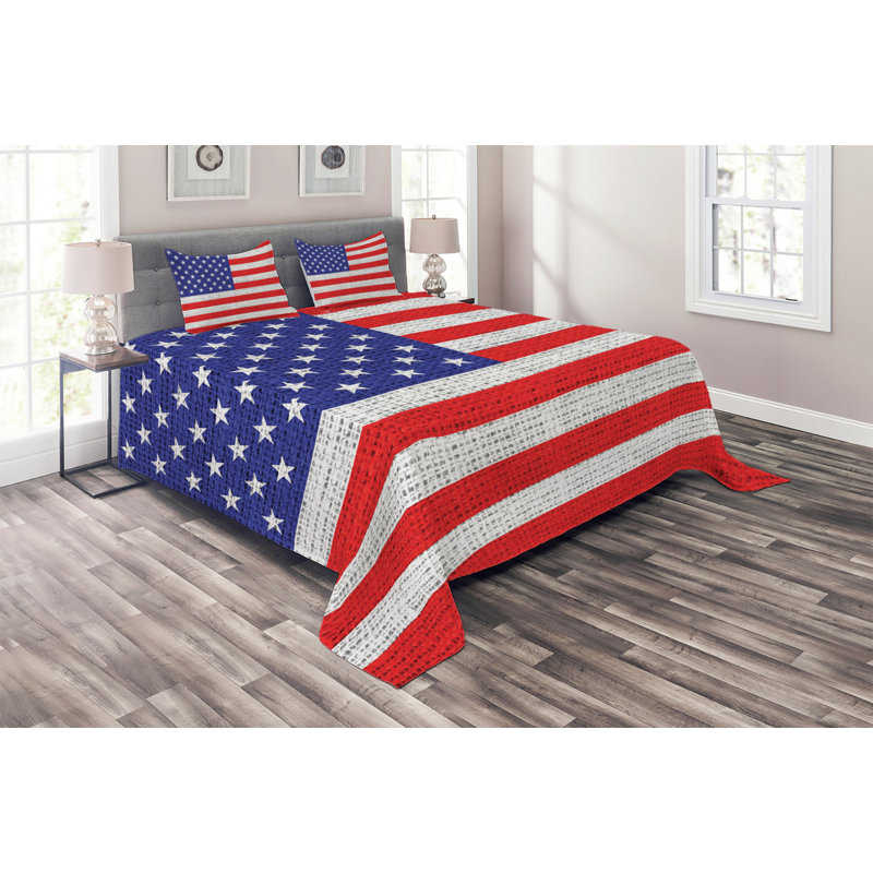 Farmhouse / Country Polyester Striped Coverlet, King Bedspread + 2 Shams