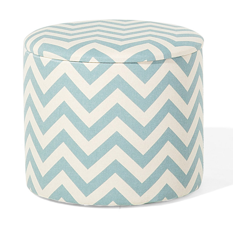35cm Wide Round Chevron Cube Ottoman with Storage, Blue and white