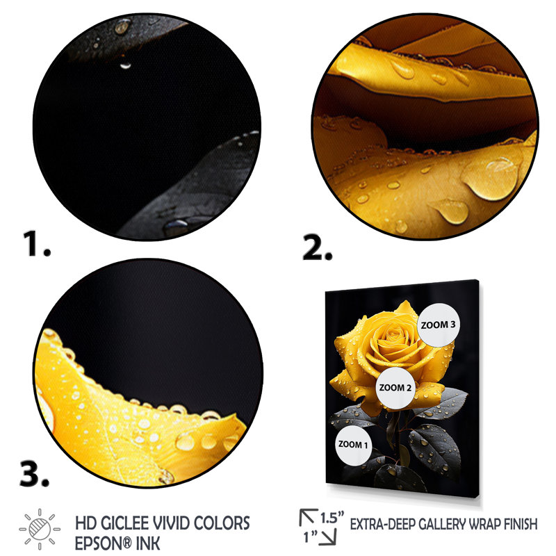 Danail Yellow Black Rose Elegance III On Canvas Print, Black Single Picture Framed, 40" H x 30" W x 1.5" D