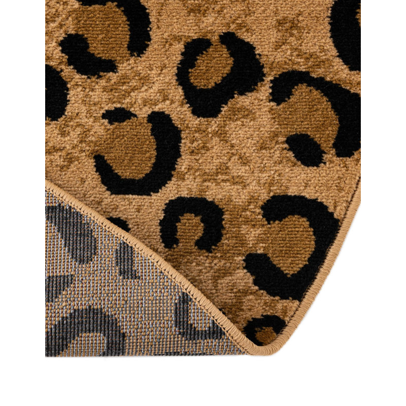 Tapis brun clair à imprimé animal Testerman, Rond 4 pi 1 po