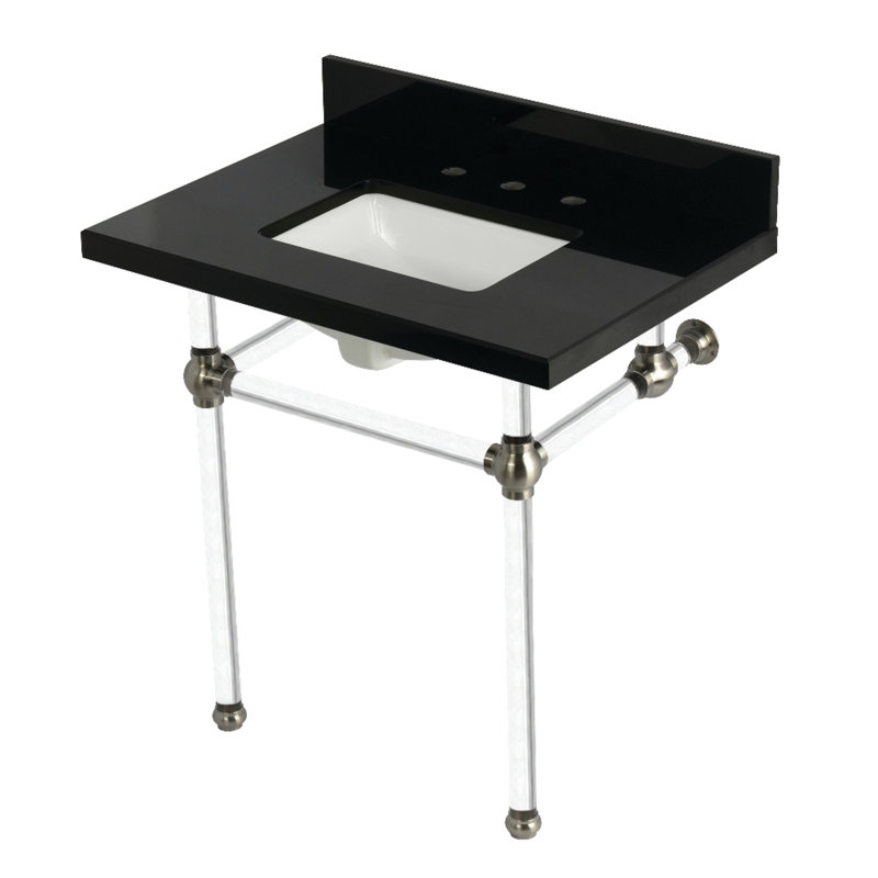 Kingston Brass Templeton 30-Inch Black Granite Console Sink with Acrylic Legs (8-Inch, 3-Hole), Brushed Nickel