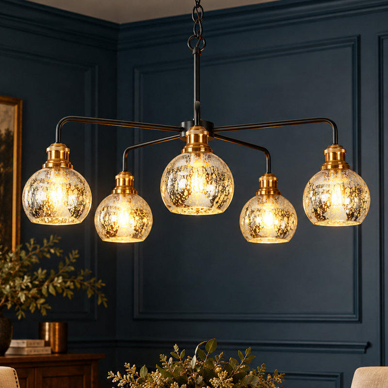5-Light Modern Dimmable Mercury Glass Chandelier