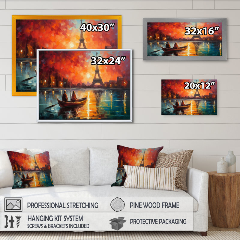 Peinture romantique sur toile I, soirée romantique, H 30 po x l 40 po x P 1,5 po, Toile tendue