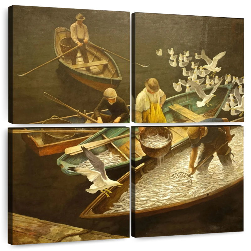 Pêcheurs du port foncé de Senne, H 26 po x l 26 po