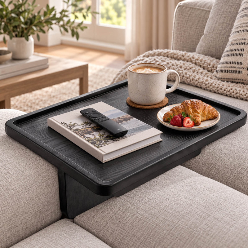 Solid Pine Wood Couch Tray with Fold-Flat Sofa Insert