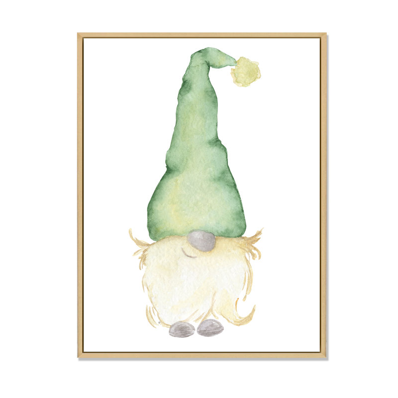 «Cute Christmas Gnome in Green Hat», reproduction sur toile, H 44 po x l 34 po x P 1,5 po, Cadre flottant en érable