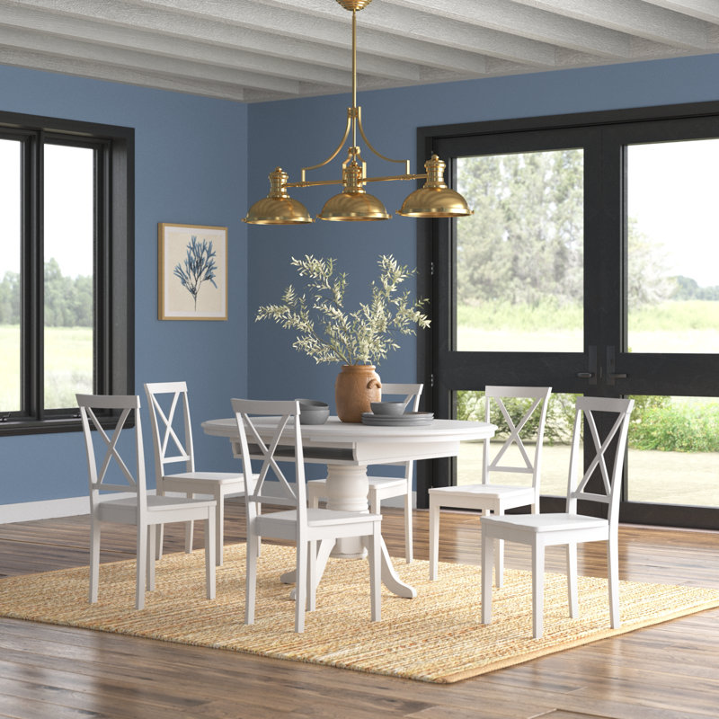 Ensemble de salle à manger Dawel, Blanc, Blanc, Ensemble repas 7 pièces