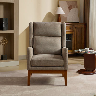 Fauteuil d'appoint moderne de 26,18 po de largeur, fauteuil de lecture à haut dossier en mélange de polyester, fauteuil club rembourré, canapé simple avec pieds en bois pour le salon