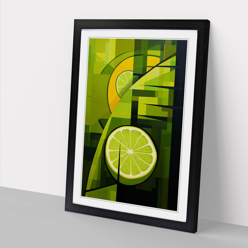Lime Fruit Constructivism - Single Picture Frame Print on Wood, 46cm H x 34cm W x 2cm D, Black