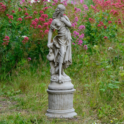 2 Piece Lange Girl on Column Stone Garden Statue Set