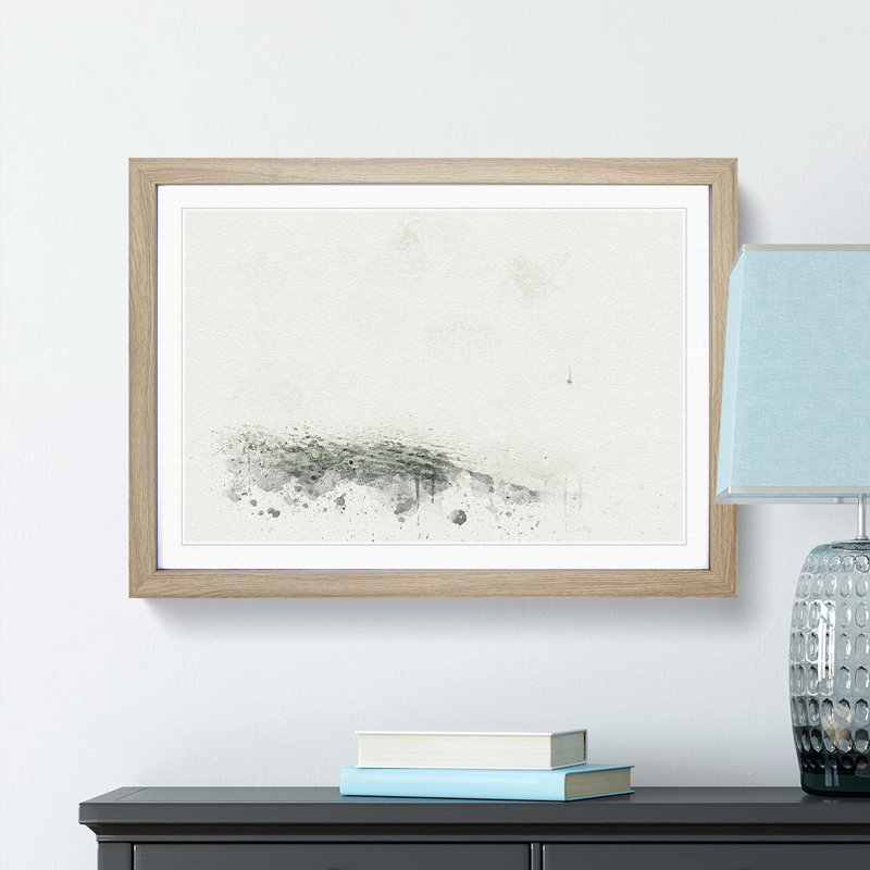 Lonely Boat upon the Lake in Abstract - Picture Frame Graphic Art Print, Oak, 50cm H x 76cm W x 2cm D
