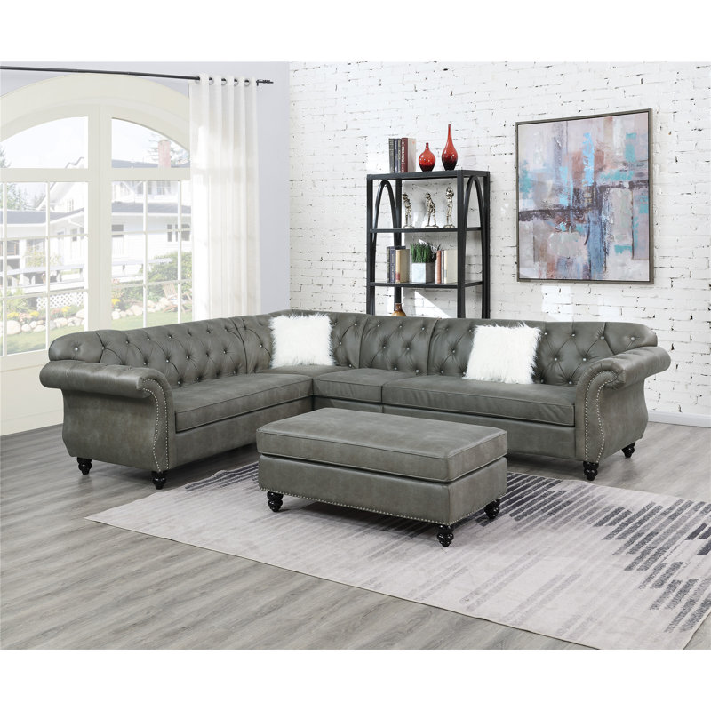 Sowa Upholstered L-Shaped Sectional, Gray 100% Polyester, Right Hand Facing