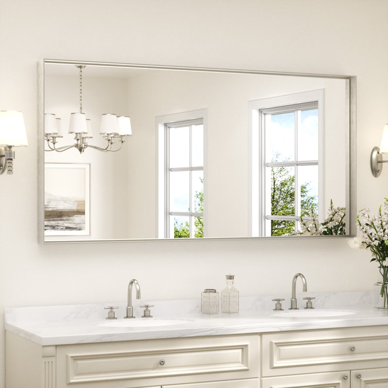 Rectangle Bathroom Vanity Mirror with Aluminum Frame and Tempered Glass, 60" x 30", Nickel