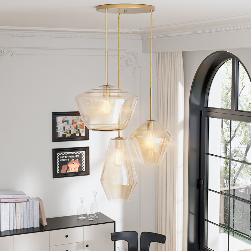 Lustre moderne à intensité variable à 3 lumières avec abat-jour en verre