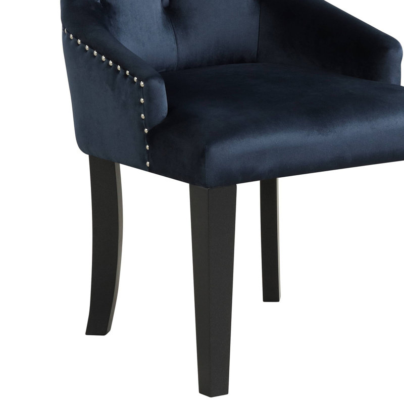 Fauteuil de salle à manger luxueux 1 pièce Glam, Noir, Bleu marine foncé