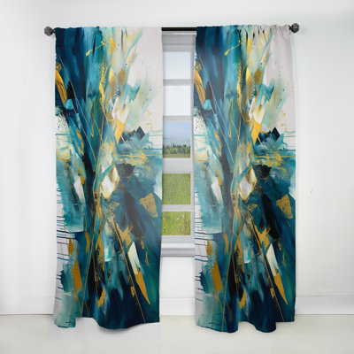 Jaylynn - Golden Explosion Triangles V - Abstract Curtain - Velvet Room Darkening - 1 panel