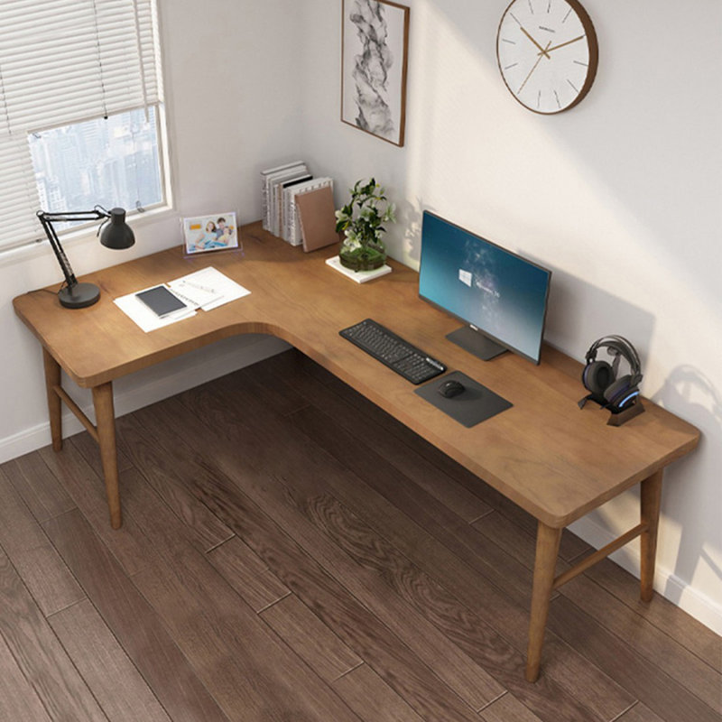 Bureau brun en bois massif en forme de L, Gauche, H 29,53 po x l 70,87 po x P 39,37 po