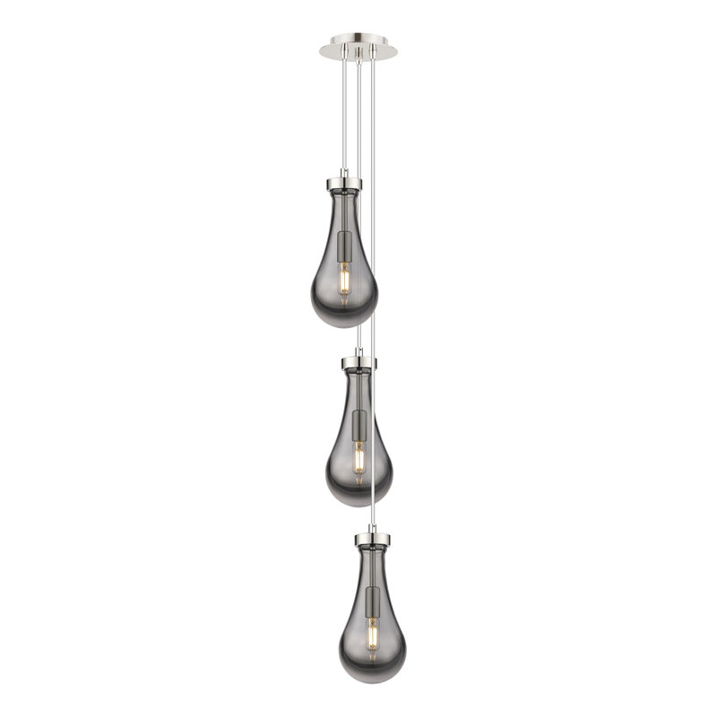 Luminaire suspendu à 3 lumières Schroder, Gris fumée clair, Nickel poli