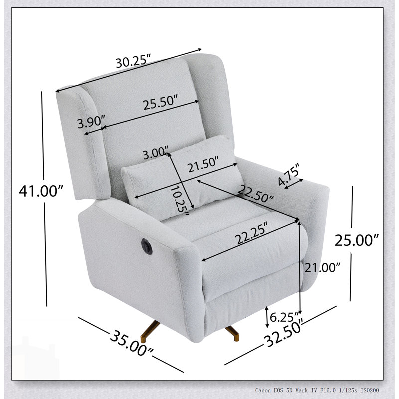Power Recliner Chair Swivel With 360° Rotation, Gold 5-Star Base, And Padded Ergonomic Backrest For Ultimate Comfort