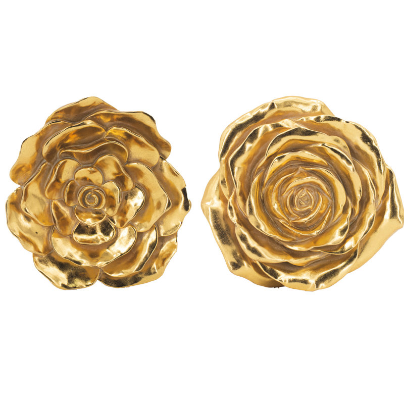 2pcs Enchanting Gold Rose Hanging - Intricate Design, Ambiance Two Graceful Accents Detail, Enhance Room Charm, Gold
