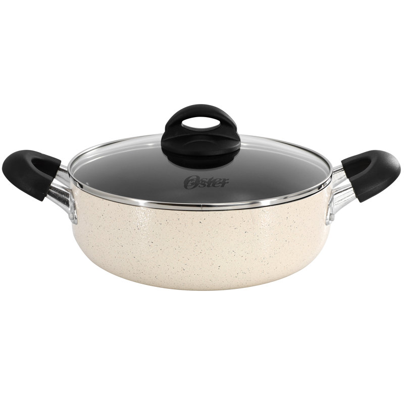 Oster Clairborne Nonstick Aluminum Caldero with Lid in Linen, 9.7"