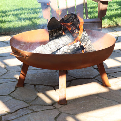 Union Round Wood-Burning Cast Iron Outdoor Raised Fire Pit Bowl - Brown - 34"