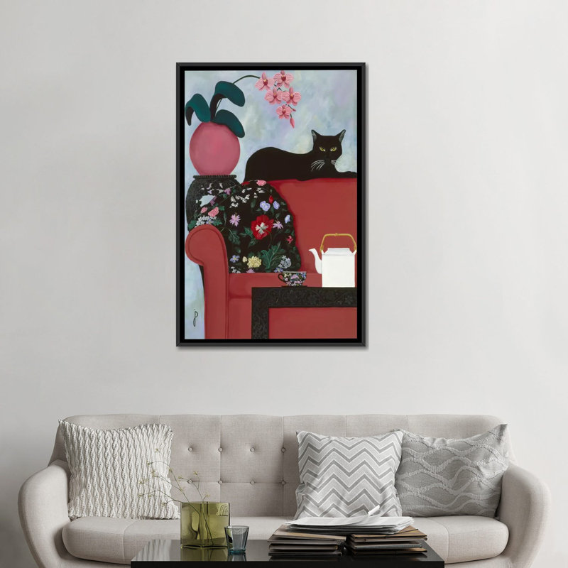« après un thé » par impression sur toile Jan Panico, Toile encadrée noire, Pas de tapis, H 48 po x l 32 po x P 1,5 po