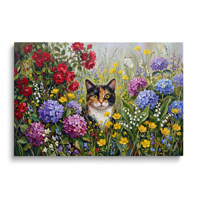 Multicolor Canvas Cat Figure Portrait Canvas Wall Art, Painterly Historical Print for Living Room Study and Office