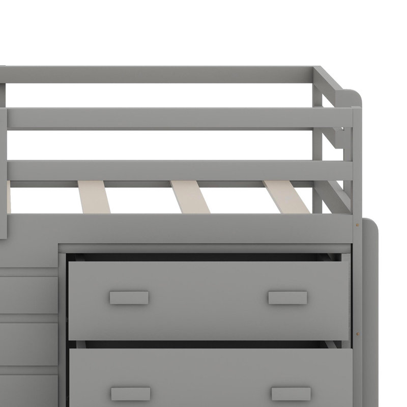 Lit mezzanine avec armoire et tablette, Gris