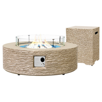  Foyer de table rond 42 pouces au gaz d'oxyde de magnésium, avec couvercle de réservoir et pare-vent