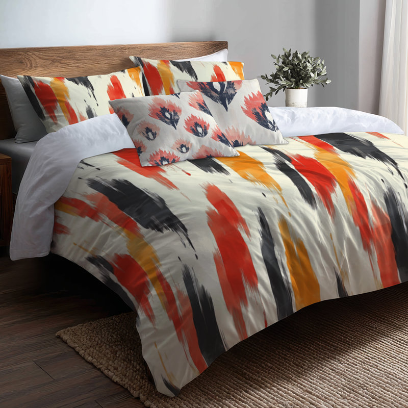 Ensemble de housse de couette moderne de 5 - Ensemble de literie et coussin décoratif ultra-moderne rouge et orange