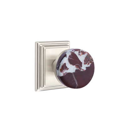 Emtek Select Passage Knobset w/ Wilshire Rosette & Conical Stem, Rosso Levanto Marble Knob