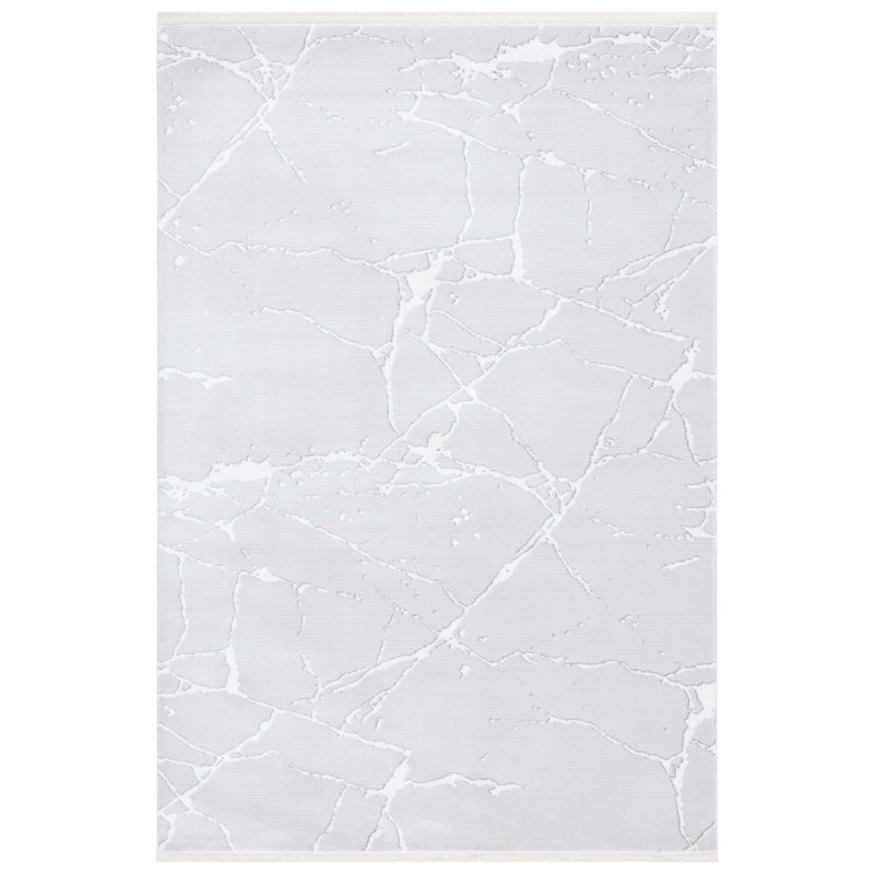 Tapis gris / ivoire en polypropylène tissé à la machine Datid, Rectangle 6 pi 7 po x 8 pi 7 po