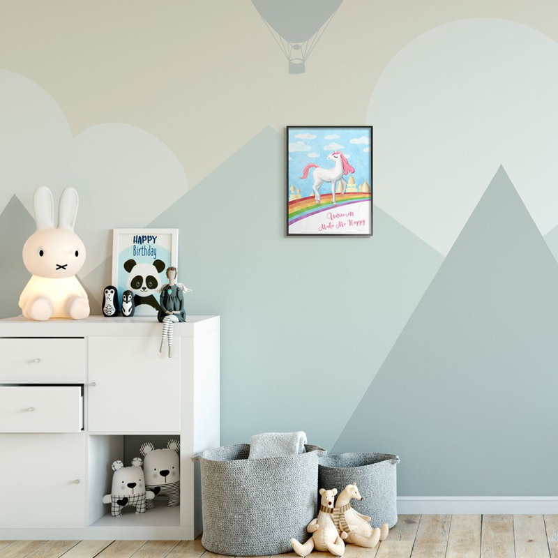 Ballyclare Unicorns Make Me Happy Rainbow Design, Giclée encadrée noir minuit, H 14 po x l 11 po x P 1,5 po