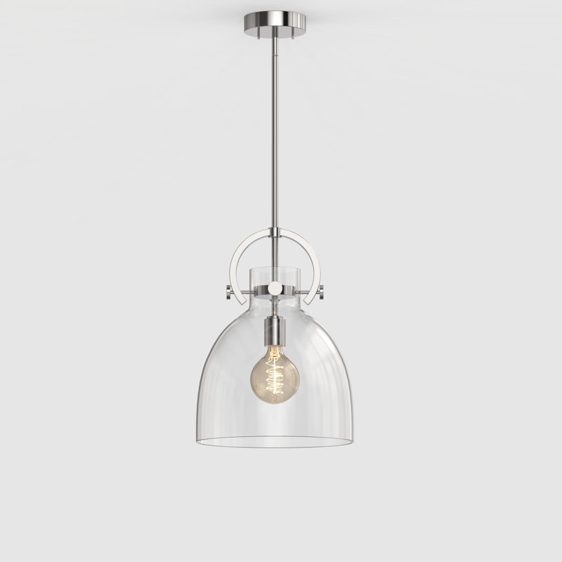 Luminaire suspendu géométrique 1 lumière en nickel brossé avec abat-jour en verre transparent pour la cuisine, la salle à manger ou le vestibule