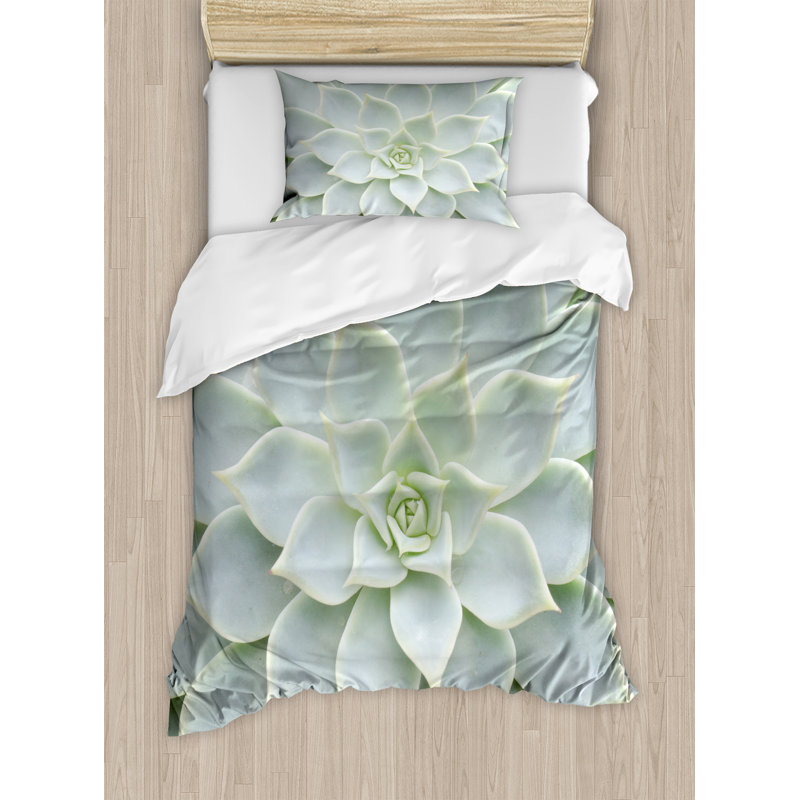 Twin Sage Green Cactus Print Duvet Cover Set