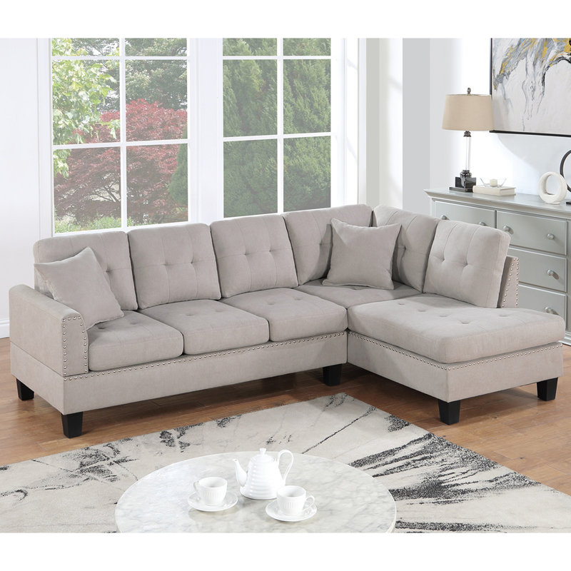 2 Piece Sectional Sofa Set With 2 Accent Pillow, Mushroom Velvet