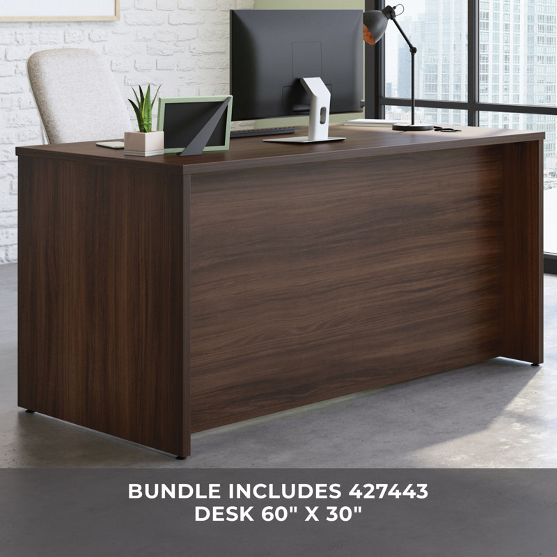 Bureau 60 po x 30 po avec rehausse, finition brune
