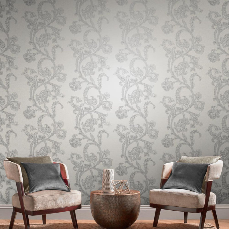 Designer Xanadu Textured Metallic Wallpaper Roll, Pearl