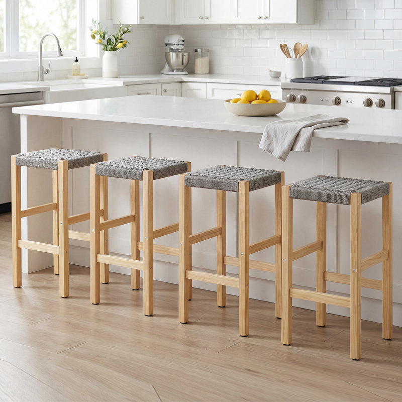 Bar Stool with Solid Wood Frame, Brown, 2