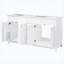 Meuble-lavabo de salle de bain blanc 58 po seulement, armoire de rangement autoportante avec 3 tiroirs à fermeture douce et 4 portes, 2 tablettes à double couche, pieds en bois massif, pour la salle de bain